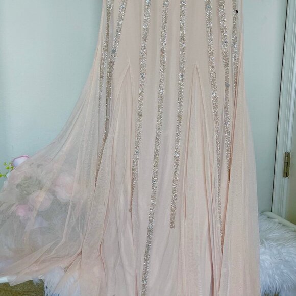 Cream Crystal Rhinestone Maxi Evening Dress - Picture 7 of 7